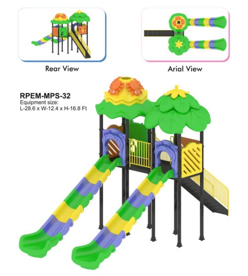 Jungle Themed Multi Play Station for Kids Aged 4-12 with Slides and Climbing Frame RPEM-MPS-32