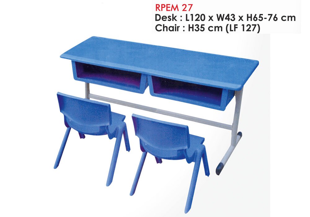 High-Density Plastic Dual Seating Desk with Adj...