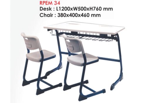 Two Seater Study Desk with Book Rack and Ergonomic Chairs for Schools and Educational Institutes RPEM-34