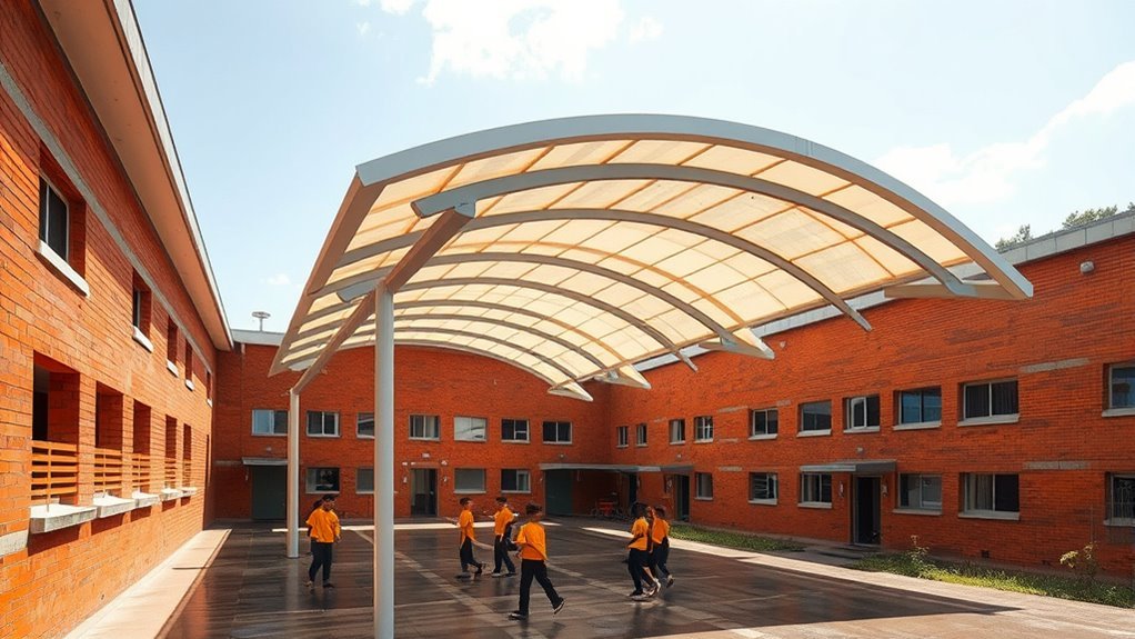 Innovative Playground Shelters for Bangalore Schools: Protection From Sun and Rain. Innovative Playground Shelters for Bangalore Schools: Protection From Sun and Rain.